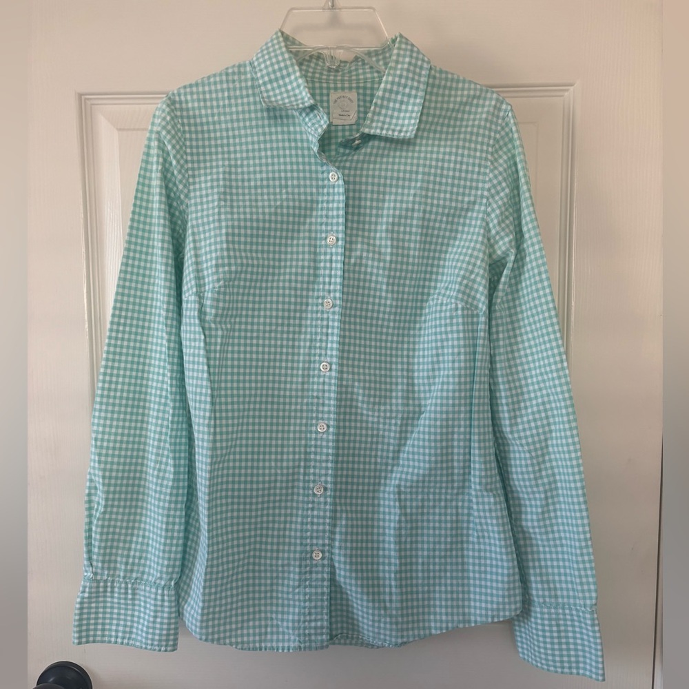 J. Crew Mint and White Gingham Button-Down Shirt 00